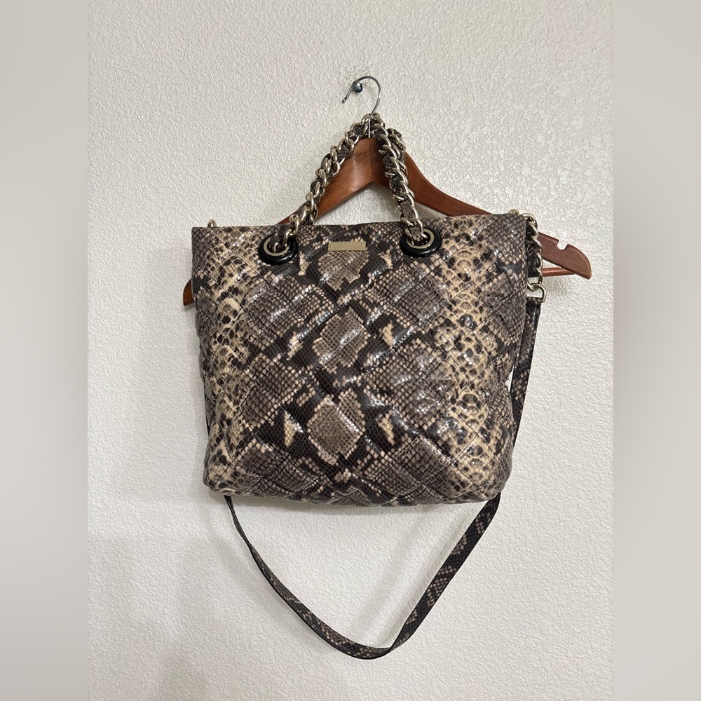 Kate Spade Quilted Snakeskin Print Chain Tote Bag Satchel Mob Wife Aesthetic